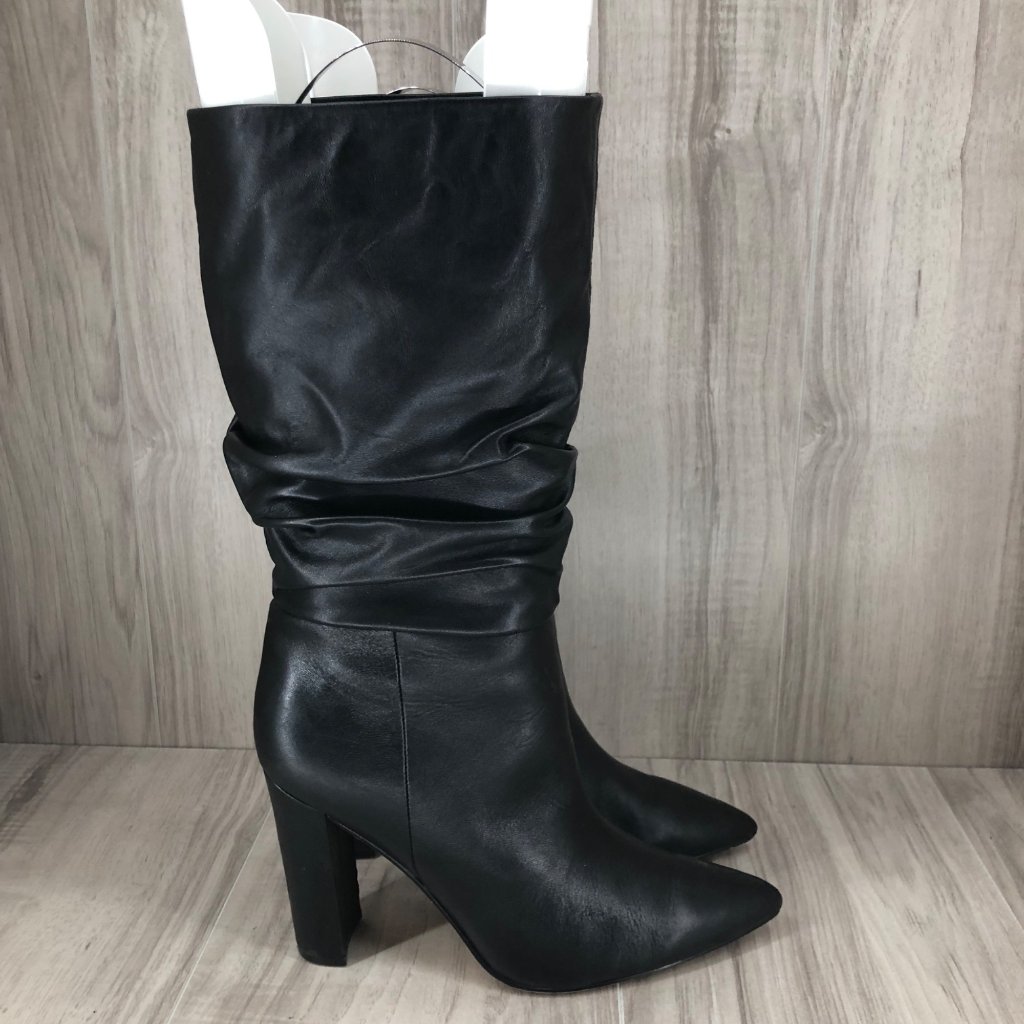 Marc Fisher Boots Womens 8m Gomer Black Leather Slouch Pointed Toe Pull On